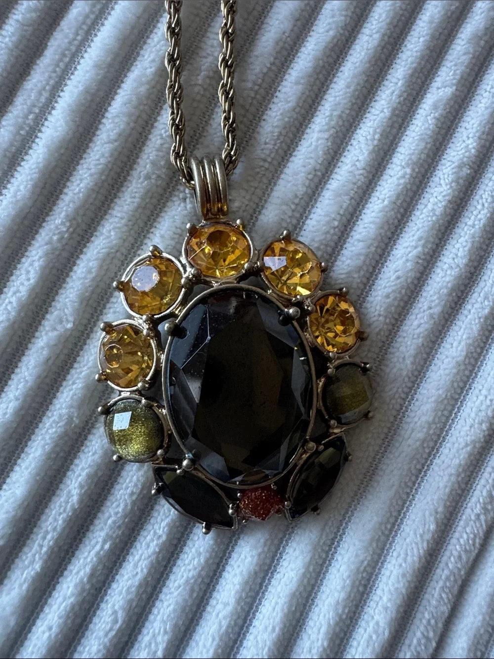 Loft Gold-Tone Black and Amber Crystal Pendant Necklace